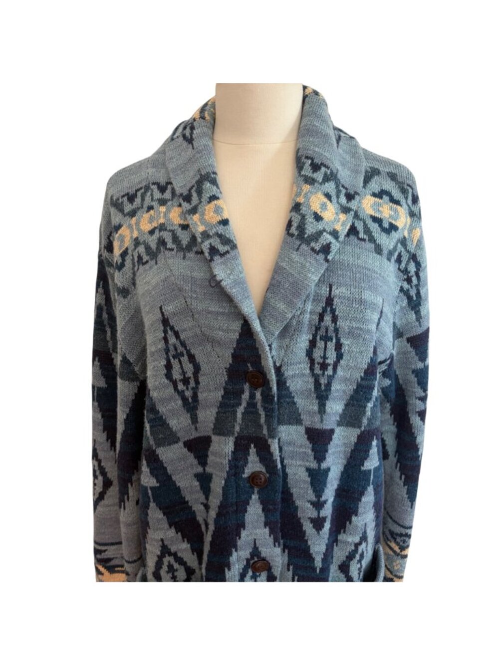 Polo Ralph Lauren Aztec Shawl Cardigan Sweater Women XL Blue Cotton Southwestern - Picture 9 of 14